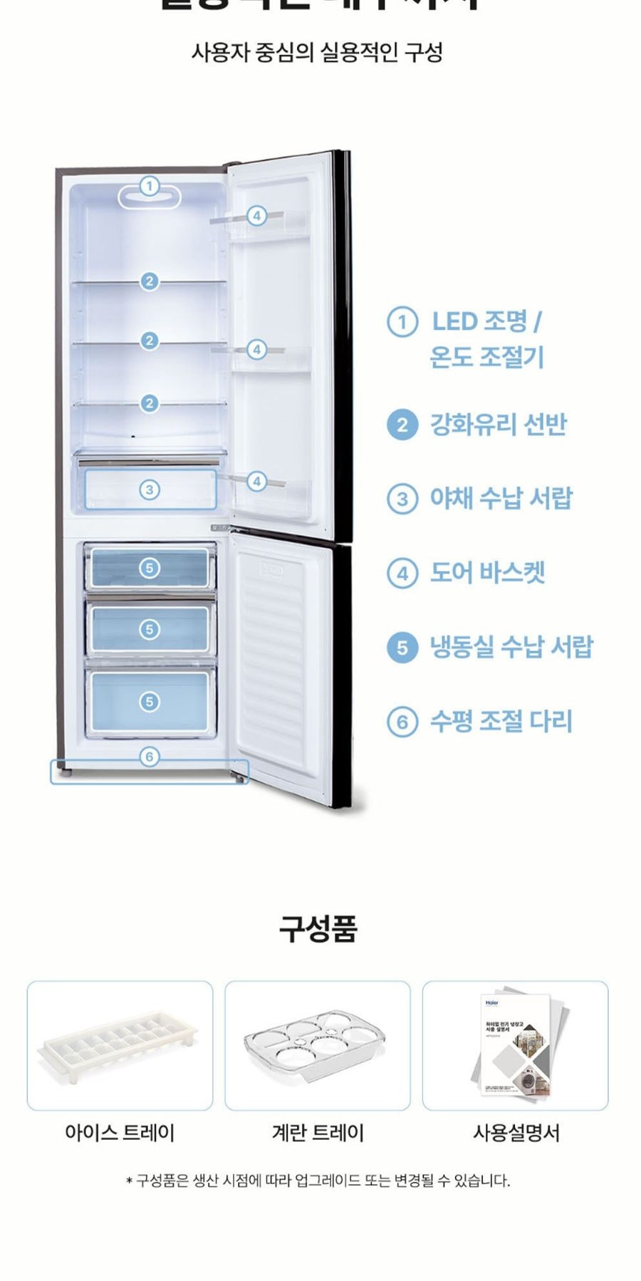 하이얼 글라스 도어 냉장고 244L 상세