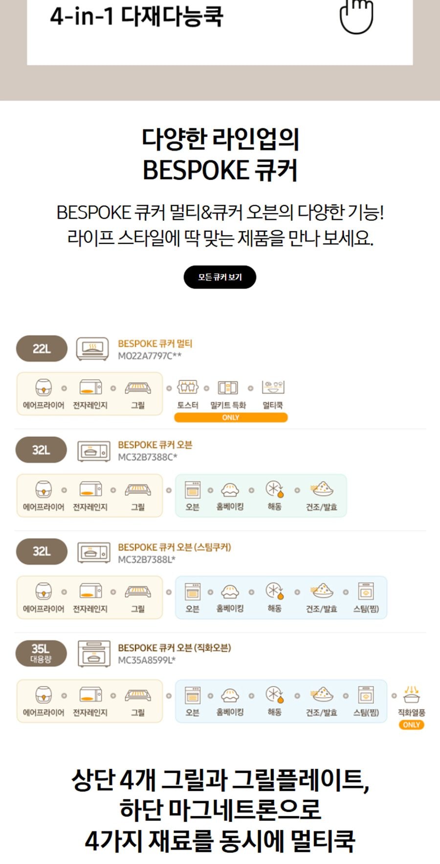 삼성 BESPOKE 큐커 멀티 22L_글램 화이트 상세