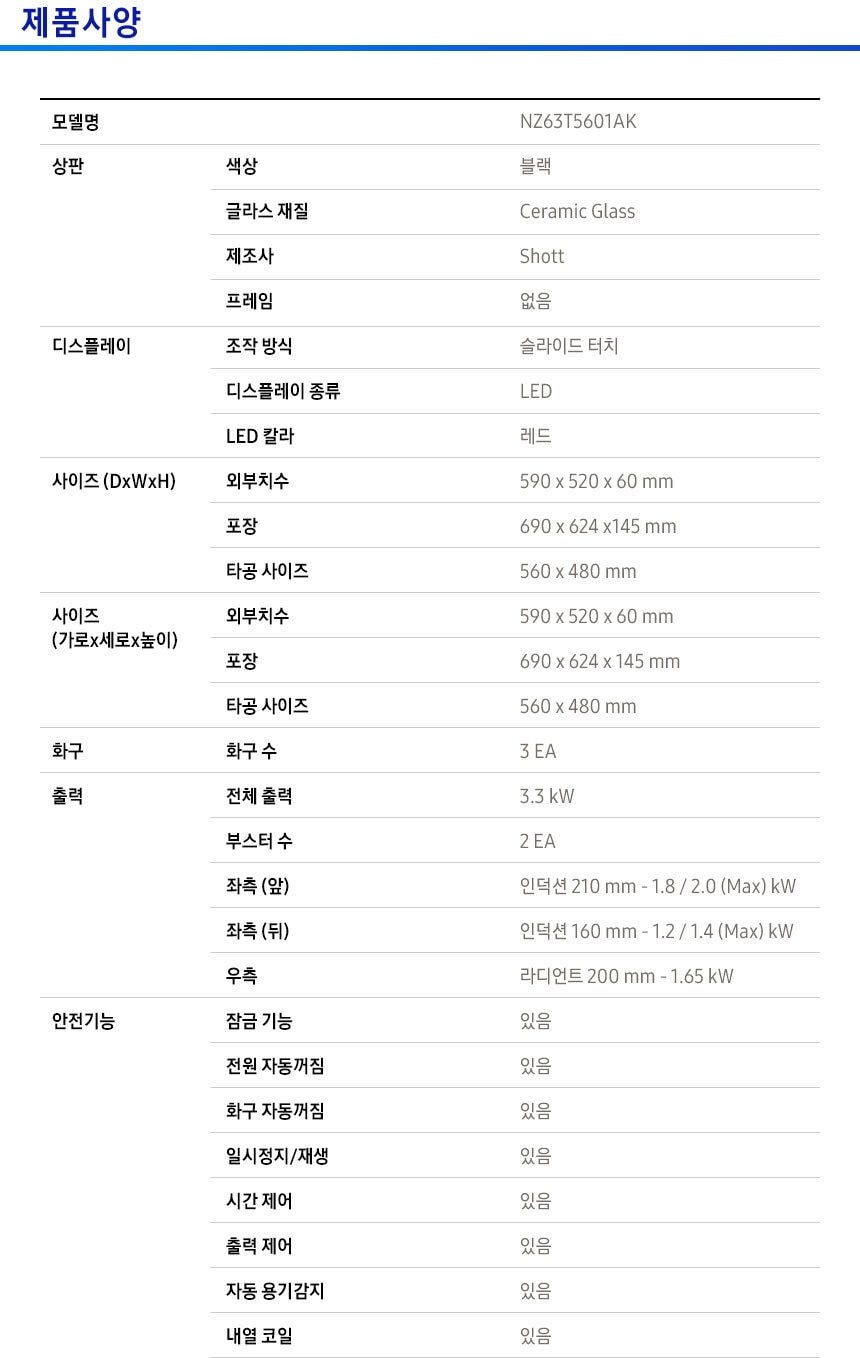 하이브리드 전기레인지 3구 상세