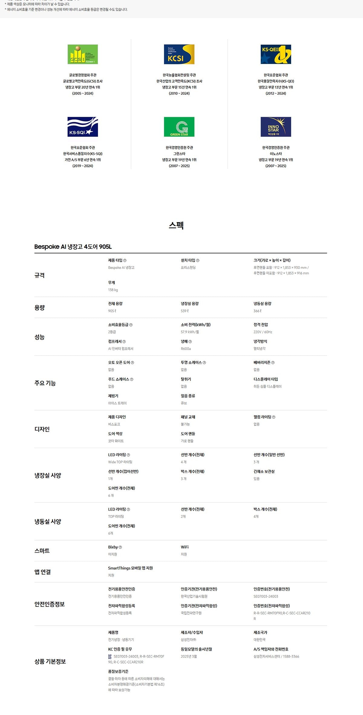 Bespoke AI 냉장고 4도어 905L 상세