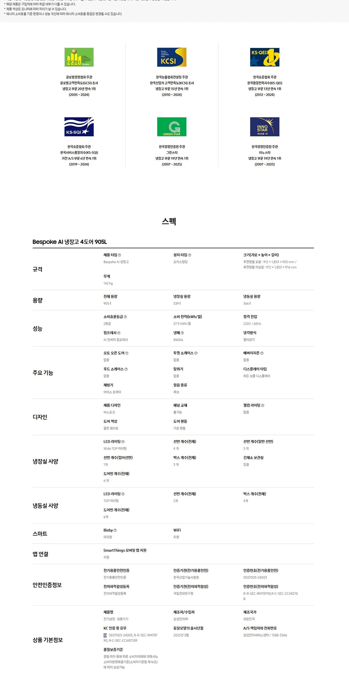 Bespoke AI 냉장고 4도어 905L 상세