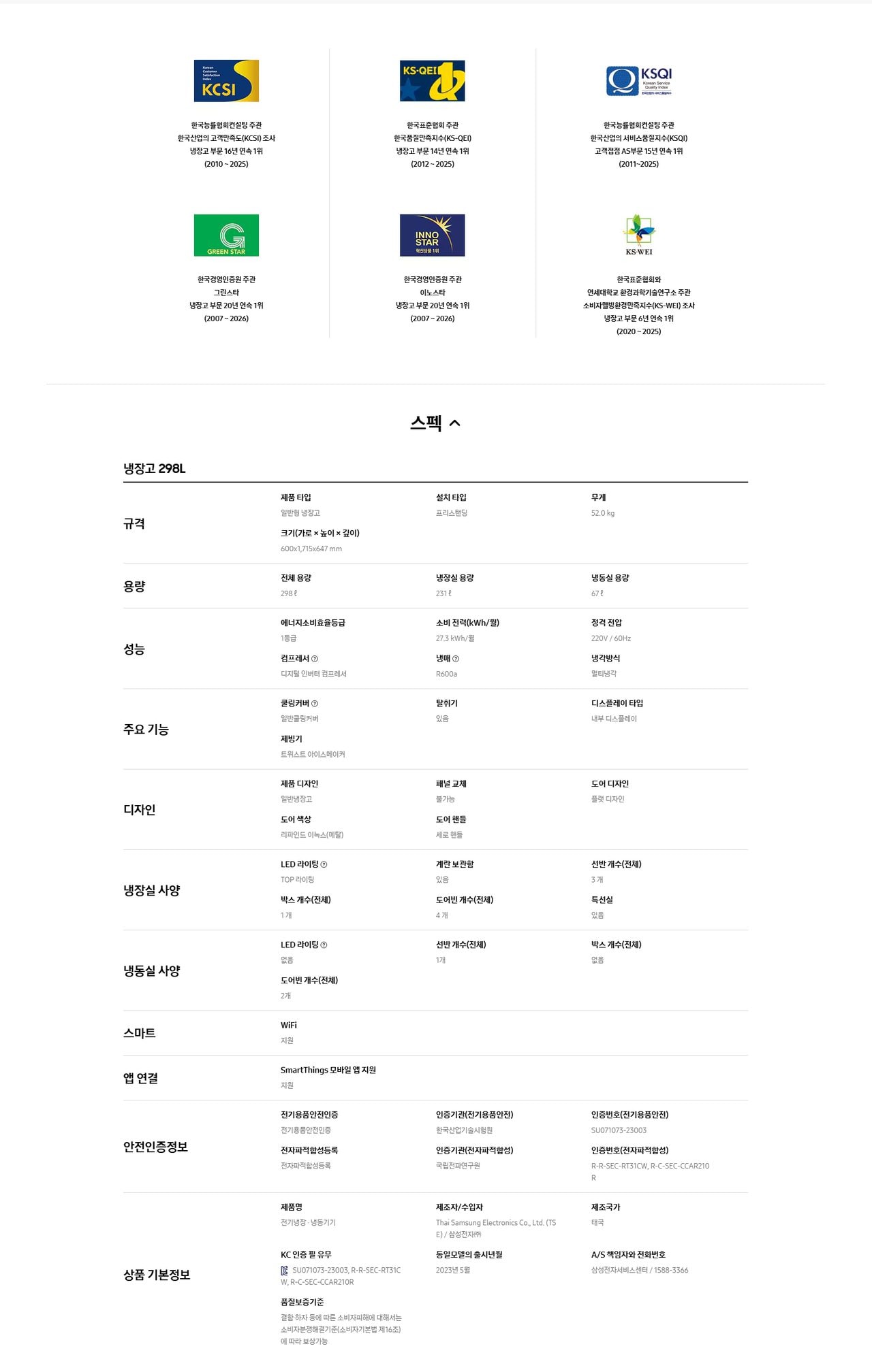 삼성 냉장고 298L 상세