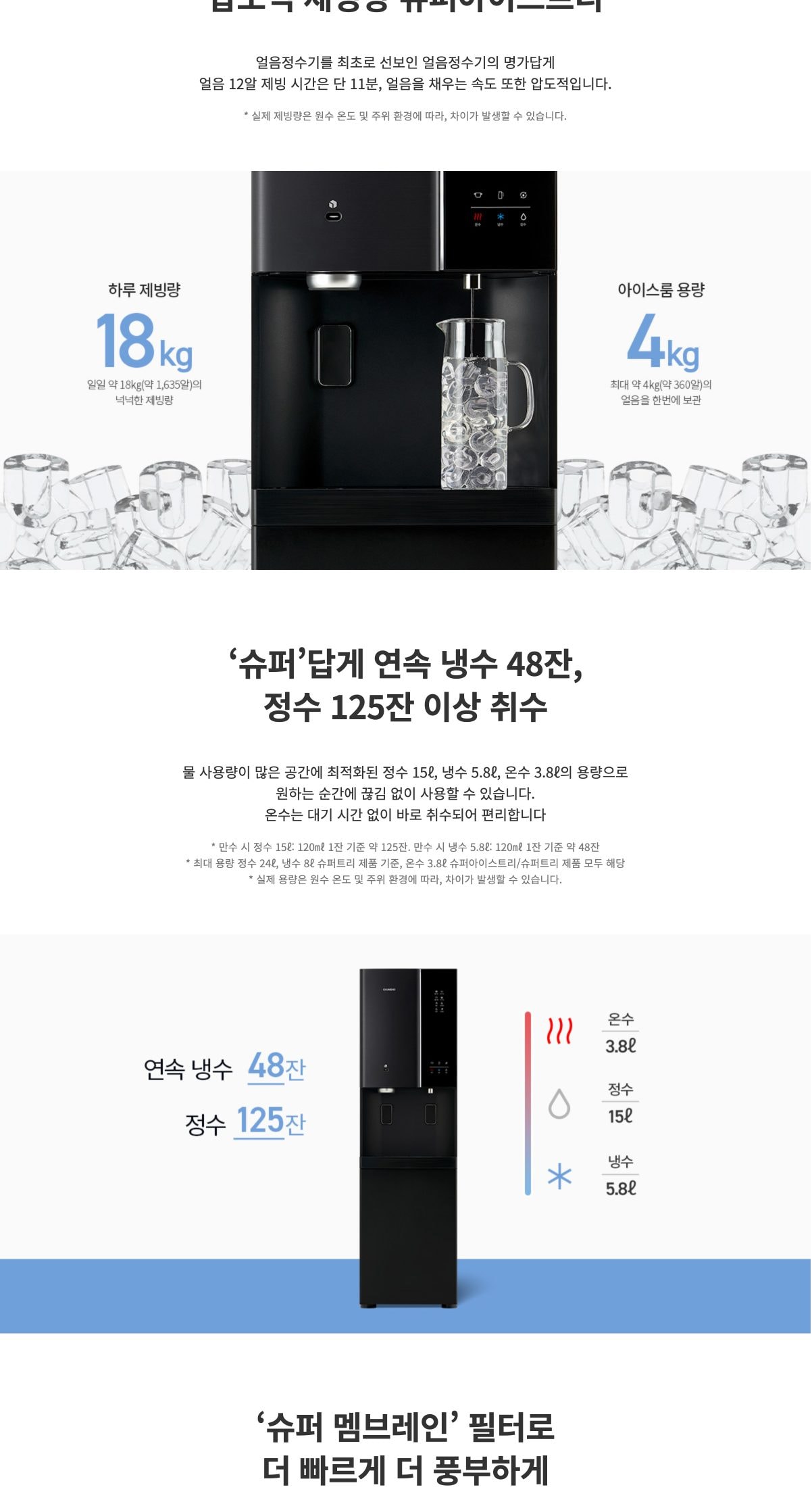 청호나이스 대용량 얼음 정수기 슈퍼 아이스트리 (얼음냉온정) 상세